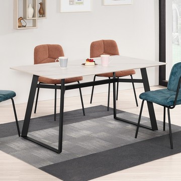 Boden-哈倫5尺工業風白色岩板餐桌/工作桌-150x85x74cm