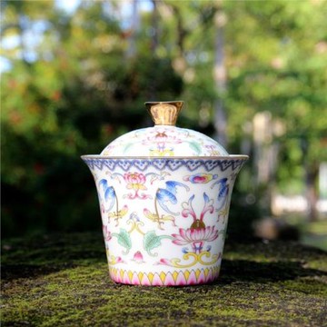 琺瑯彩萬壽蓋碗公道杯茶漏三件套主人杯描金白瓷茶杯網架單個高檔