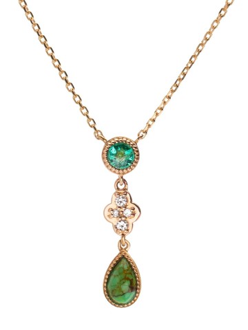 We by WHITEbIRD - 18kt rose gold Clover turquoise emerald and diamond necklace - women - 18kt Rose Gold/Diamond/Turquoise/Emerald - 42 - Pink