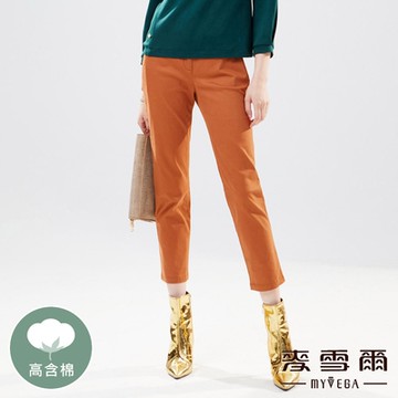 MYVEGA麥雪爾 高含棉後鬆緊腰單釦九分褲-褐