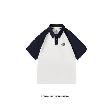 美式復古撞色插肩polo衫短袖t恤男女夏季學院風純棉寬松情侶半袖