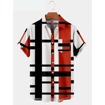 Vintage printed short sleeve lapel shirt復古印花短袖翻領襯衫