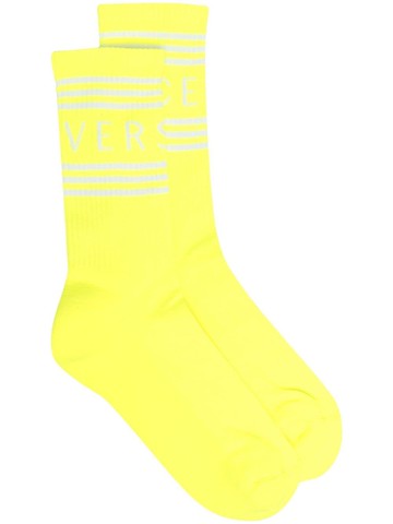 Versace - logo-intarsia ribbed socks - men - Polyamide/Spandex/Elastane - S - Green