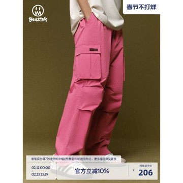 BEASTER大口袋休閑褲男休閑寬松直筒美式機能工裝褲潮情侶長褲
