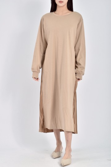 (L) the madre質感後褶皺杏色洋裝