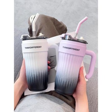 高顏值辦公室保溫杯女大容量保冷咖啡杯男手柄吸管316不銹鋼水杯