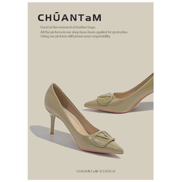 氣質名媛單鞋女2025年春秋新款設計感小眾法式V扣尖頭細跟高跟鞋