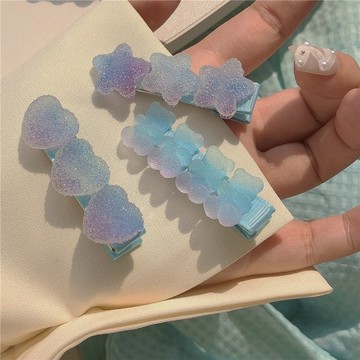 🐻台灣現貨 日系少女愛心 星星 劉海夾 髮夾 鴨嘴夾 少女心髮夾 藍色漸層仿糖果髮夾 少女頭飾