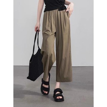 (免運)冰絲山本褲女夏季薄款2025新款垂感小個子休閑百搭直筒窄版闊腿褲