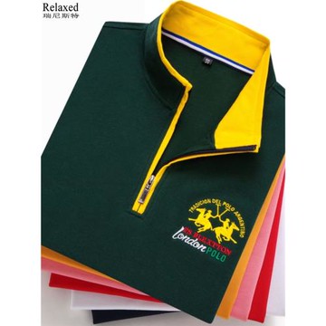 男士立領拉鏈長袖T恤男POLO衫半高領上衣服高端男裝秋冬純棉打底T