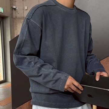 正韓Supima涼感棉水洗線條剪裁寬版長袖T恤 5色 YUPPIE 預購商品 0915