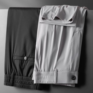 夏季西褲男高腰深檔冰絲超薄松緊腰薄款寬松免燙工作服正裝西裝褲