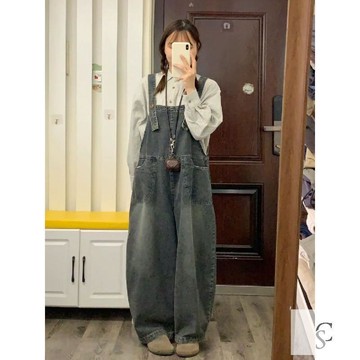【XL-8XL大尺碼】👩吊帶褲 牛仔吊帶褲  休閒連體褲300斤大碼女裝復古氣質高級感揹帶褲2026春夏胖mm新款牛仔