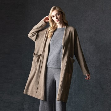 喀什米爾前開襟落肩口袋長版外套(2色)