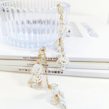 1KM優雅宣言•米珠編織小花兩戴式耳環