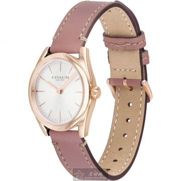 COACH手錶 CH00054 28mm 玫瑰金圓形精鋼錶殼，白色簡約， 時分中二針顯示錶面，粉紅真皮皮革錶帶款 _廠商直送