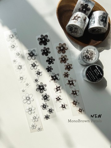 MonoBrown Petals 霧面 PET 膠帶 4公分 x 10米 + 白色油墨，附離型紙