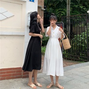 襟付き シャツワンピース レディース 半袖 ナチュラル Vネック Aライン ゆったり 夏 春夏 カジュアル ロング丈 通販 Lineポイント最大1 0 Get Lineショッピング