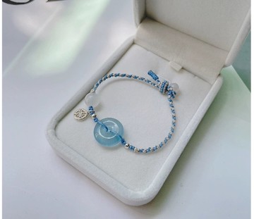 冰種海藍寶平安扣編繩手鏈