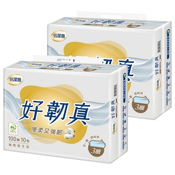 倍潔雅 好韌真 抽取式衛生紙 3層 100張  10包  2袋