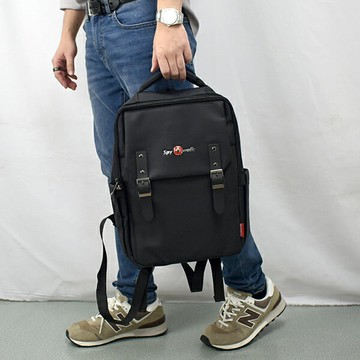 後背電腦包 黑色尼龍雙皮扣後背包【NZB70】