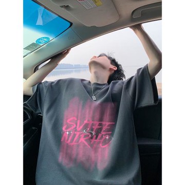 美式多巴胺漸變短袖t恤男夏季薄款高街潮流寬松百搭半袖體恤上衣