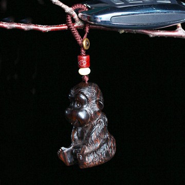 創意可愛萌猴鑰匙鏈黑檀生肖猴掛件個性汽車鑰匙扣男女士書包掛飾