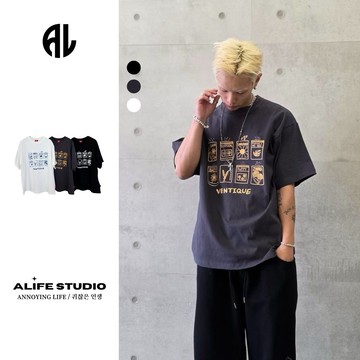 【ALIFE】韓系 高品質 英字 8圖 簡約 印花 寬鬆 短T 3色 寬版 情侶 韓國 韓系 百搭 落肩 #7090P