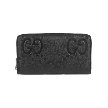 [平輸]GUCCI GG Jumbo 大標誌皮革ㄇ形拉鍊長夾(黑色)