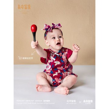 清倉寶寶連體衣中式旗袍哈衣滿月嬰兒百天衣服周歲女寶寶夏