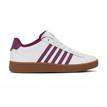 【K-SWISS】經典五線條休閒鞋 COURT TIEBREAK II 真皮板鞋 女鞋 白桃紫( 94413-158-M )