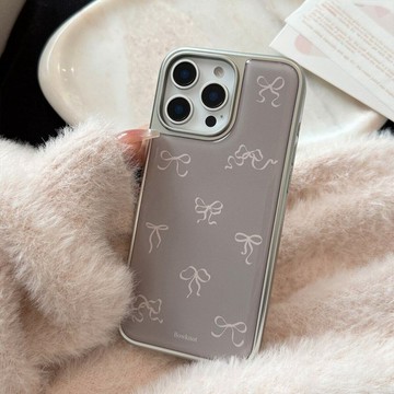 ins粉灰蝴蝶結防摔殼 適用於iphone手機殼 17Pro Max 16 15 14保護套 蘋果保護殼 當季款