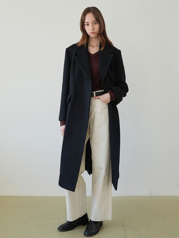 Hidden Button Semi-Double Breasted Maxi Coat [Beige] (NEW4WHA24_10)