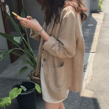 【WYZ】夏日穿搭 早春新款韓國網紅棉麻西裝外套女韓版寬鬆亞麻小西服英倫風
