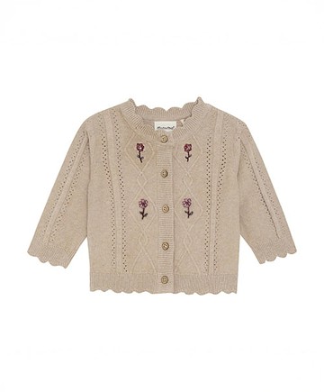 刺繡小花褐色長袖針織外套86cm