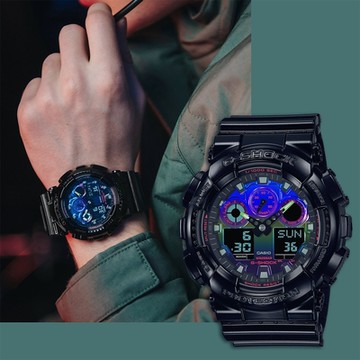 CASIO 卡西歐 G-SHOCK AI 探索虛擬彩虹系列雙顯手錶 雙12購物節 送禮首選 GA-100RGB-1A
