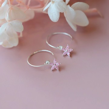 純銀花朵耳鉤款耳環女顯臉瘦櫻花的日系超仙古風耳飾品新款潮1入