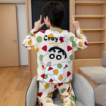 兒童睡衣男孩春秋款2025新款純棉長袖男童青少年蠟筆小新套裝秋季