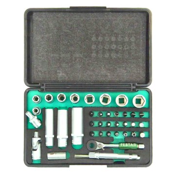FESTAR 2分套筒起子工具組39件 鉻釩鋼鍛造 21種起子 13種套筒+萬向接頭 台灣製造  1組