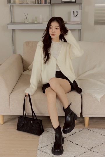 V領單釦針織罩衫