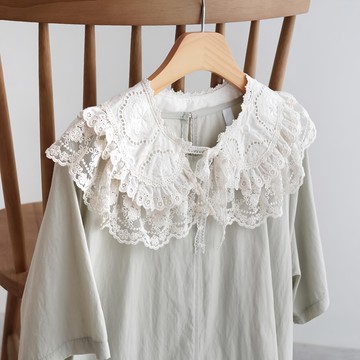 Vavisoo Babisu Hanibam 荷葉邊雙層蕾絲假領子  象牙白  Free 42 x 13cm