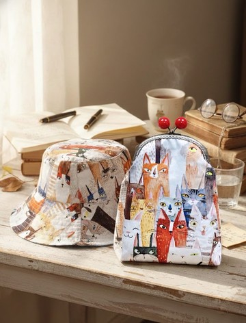 喵星人插畫派對・大紅珠復古口金包