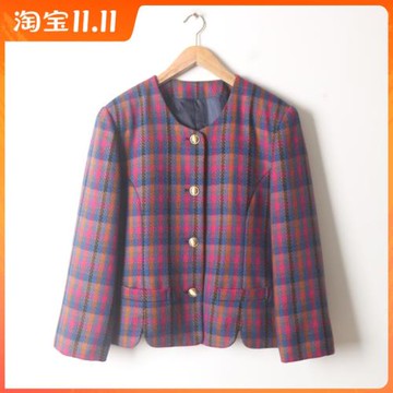 古著vintage日本制中古精品粗花毛呢法式圓領小香風女西裝外套x3