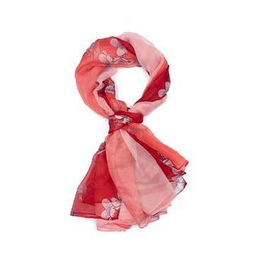 HONOR紅粉花卉漸層長絲巾-紅