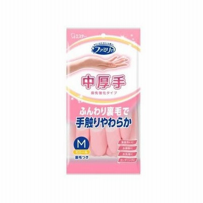 エステー/ファミリー ビニール 中厚手 指先強化 M ピンク 1双
