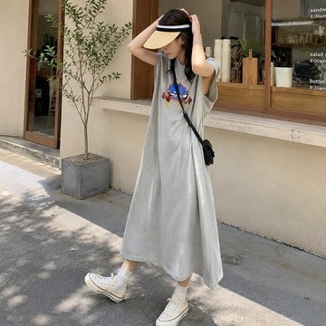 韓系韓版女裝背心T恤長裙女原宿風學生上衣女夏季背心洋裝連衣裙韓國秋裝平價韓版女裝流行夏日顯瘦洋裝韓版連身裙洋裝