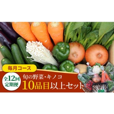 ふるさと納税 野菜定期便 キノコをセット「12回（毎月）」お届け 10品目以上 詰め合わせ 12回 きのこ 新鮮 毎月 定期 旬 野菜セ.. 長崎県南島原市