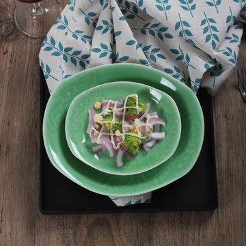 龍泉青瓷祥云菜盤不規則餐具盤子陶瓷深盤家用酒店擺臺湯盤菜碟子