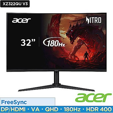 Acer 宏碁 XZ322QU V3 32型曲面2K電腦螢幕 AMD FreeSync