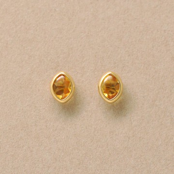 【Second Earrings】 18K 黃水晶欖尖形耳環 (黃金)